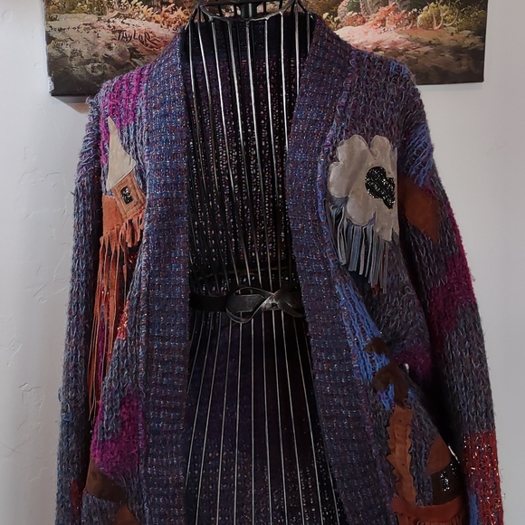 McGrath Sweaters - Vintage Mohair/Wool Appliqued Sweater Jacket by McGrath